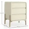 Buy Modern Scandi nightstand covered in faux leather with 3 drawers and natural wood legs - Barel Cream 61827 with a guarantee