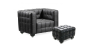 Buy Lukus Armchair with Matching Ottoman - Premium Leather Black 13187 - in the UK