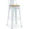 Buy Bar Stool with Backrest - Industrial Design - Wood & Steel - 76cm - New Edition - Metalix Grey blue 60152 - in the UK