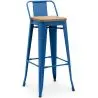 Buy Bar Stool with Backrest - Industrial Design - Wood & Steel - 76cm - New Edition - Metalix Dark blue 60152 with a guarantee
