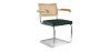 Buy Dining Chair with Armrests - Velvet Upholstery - Wood & Rattan - Wanda Dark green 60457 - in the UK