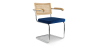 Buy Dining Chair with Armrests - Velvet Upholstery - Wood & Rattan - Wanda Dark blue 60457 - in the UK