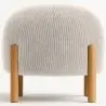Buy Round Corduroy Upholstered Pouf with Natural Wood Legs - Merv Ivory 61450 - in the UK