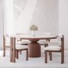 Buy Set Dining Table Round with 6 Wooden Chairs - Minimalist Design - Poler Walnut 61551 - in the UK