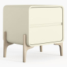 Buy Modern Scandi nightstand covered in faux leather with 2 drawers and natural wood legs - Barel Cream 61796 - in the UK