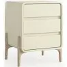 Buy Modern Scandi nightstand covered in faux leather with 3 drawers and natural wood legs - Barel Cream 61827 - in the UK
