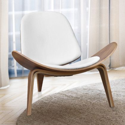 Buy Design Armchair - Scandinavian Armchair - Upholstered in Leather - Luna White 16776 in the United Kingdom 