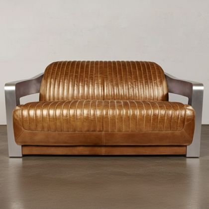 Buy Design Sofa Churchill Lounge - 2 places - Premium Leather & Stainless Steel Vintage brown 48369 at MyFaktory 