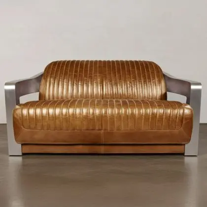 Buy Design Sofa Churchill Lounge - 2 places - Premium Leather & Stainless Steel Vintage brown 48369 at MyFaktory 