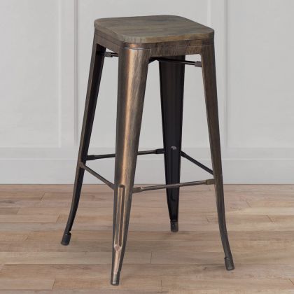 Buy Industrial Design Bar Stool - Wood & Steel - 76cm - Metalix Red 54406 - in the UK 