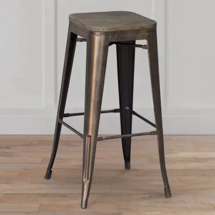 Buy Industrial Design Bar Stool - Wood & Steel - 76cm - Metalix Red 54406 home delivery 