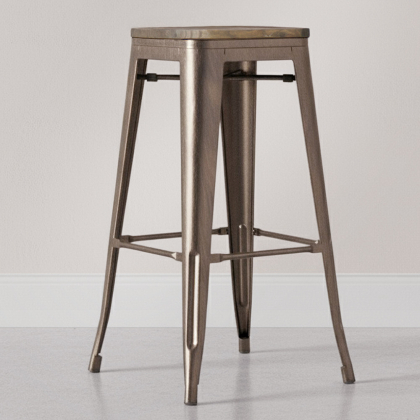 Buy Industrial Design Bar Stool - Wood & Steel - 76cm - Metalix Red 54406 - in the UK 