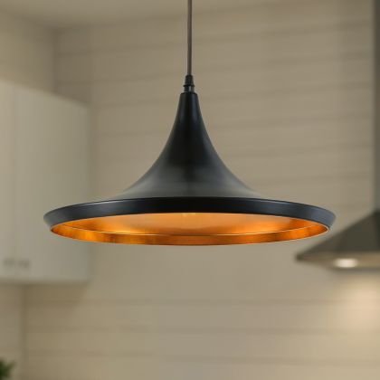 Buy Wide Shade Pendant Lamp - Aluminium Black 22727 in the United Kingdom 