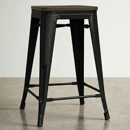 Buy Bar Stool - Industrial Design - Wood & Steel - 60cm -Metalix Green 58354 in the United Kingdom 