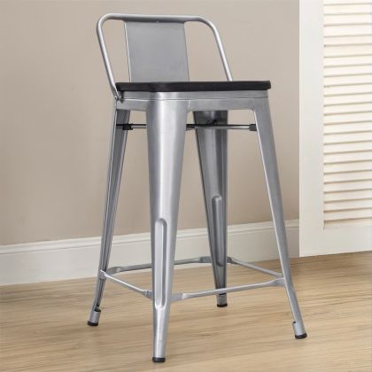 Buy Industrial Design Bar Stool with Backrest - Wood & Steel - 60 cm - Metalix Industriel 59117 with a guarantee 