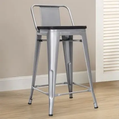 Buy Industrial Design Bar Stool with Backrest - Wood & Steel - 60 cm - Metalix Industriel 59117 at MyFaktory 