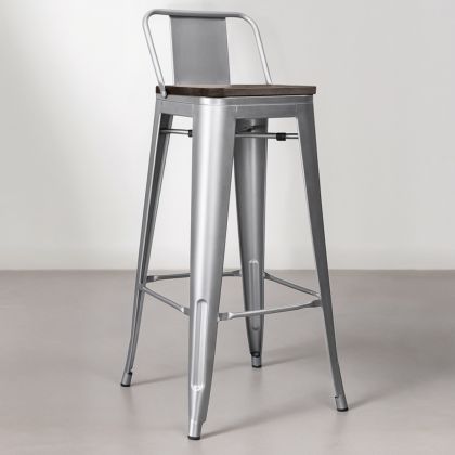 Buy Industrial Design Bar Stool with Backrest - Wood & Steel - 76cm - Metalix Pastel orange 59118 - prices 