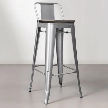 Buy Industrial Design Bar Stool with Backrest - Wood & Steel - 76cm - Metalix Pastel orange 59118 with a guarantee 
