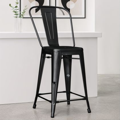 Buy Bistrot Metalix square bar stool with backrest - 60cm Pastel yellow 58410 home delivery 