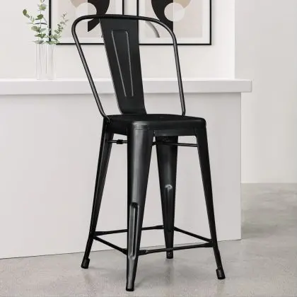Buy Bistrot Metalix square bar stool with backrest - 60cm Pastel yellow 58410 at MyFaktory 