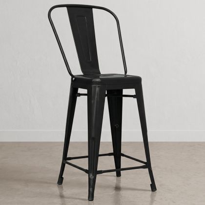 Buy Bistrot Metalix square bar stool with backrest - 60cm Pastel yellow 58410 - prices 