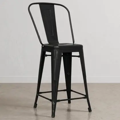 Buy Bistrot Metalix square bar stool with backrest - 60cm Pastel yellow 58410 - in the UK 