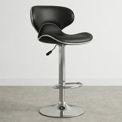 Buy Swivel Chromed Metal Curved Back Bar Stool - Height Adjustable Black 49743 with a guarantee 
