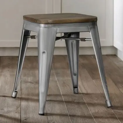 Buy Industrial Design Stool - Wood & Steel - 45cm - Metalix Pastel orange 58350 - in the UK 