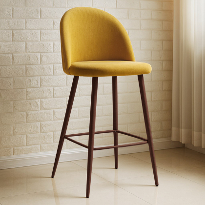 Buy Fabric Upholstered Stool - Scandinavian Design - 76cm - Bennett Yellow 59357 in the United Kingdom 