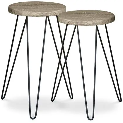 Buy X2 industrial auxiliary tables with Hairpin legs - Wood and metal Grey 59463 - in the UK 
