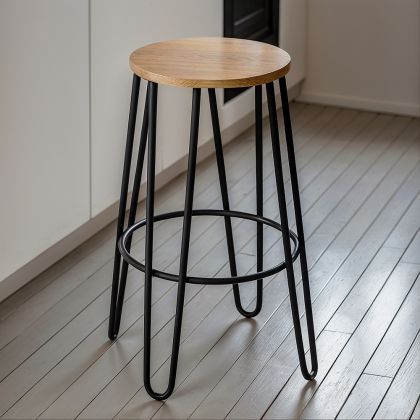 Buy Hairpin Bar Stool 66cm - Light wood and metal Dark grey 59500 - prices 