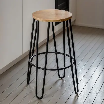 Buy Hairpin Bar Stool 66cm - Light wood and metal Dark grey 59500 in the United Kingdom 