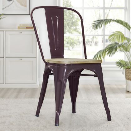 Buy Bistrot Metalix Chair - Metal and Light Wood Lavander 59707 in the United Kingdom 