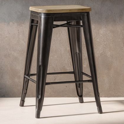 Buy Bistrot Metalix style stool - 61cm - Metal and Light Wood Bronze 59696 in the United Kingdom 