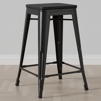 Buy Bistrot Metalix style stool - 61cm - Metal and dark wood Black 59695 home delivery 