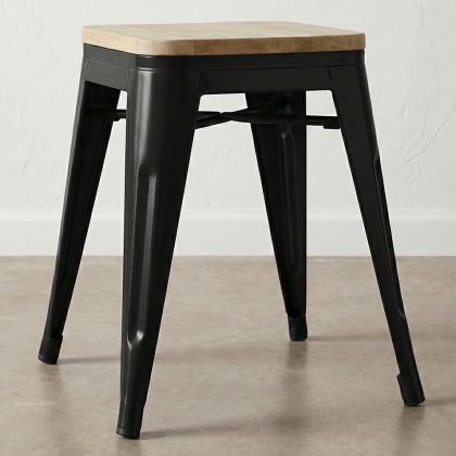 Buy Bistrot Metalix style stool - Metal and Light Wood  - 45cm Pink 59692 in the United Kingdom 