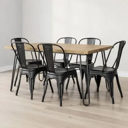 Buy Hairpin 150x90 Dining Table + X6 Bistrot Metalix Chair Black 59922 in the United Kingdom 