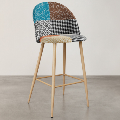 Buy Patchwork Upholstered Stool - Scandinavian Style - Bennett  Multicolour 59943 in the United Kingdom 