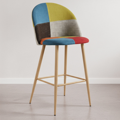Buy Patchwork Upholstered Stool - Scandinavian Style - Bennett Multicolour 59944 at MyFaktory 