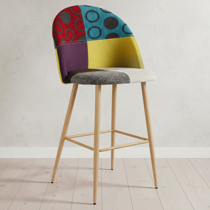 Buy Patchwork Upholstered Stool - Scandinavian Style - Bennett Multicolour 59945 with a guarantee 