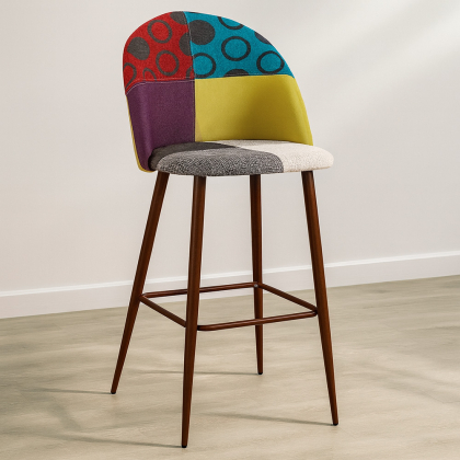 Buy Patchwork Upholstered Bar Stool Scandinavian Design with Dark Metal Legs - Bennett Jay Multicolour 59950 with a guarantee 