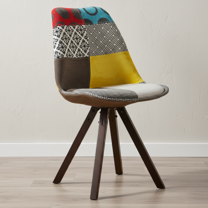 Buy Dining Chair Brielle Upholstered Scandi Design Dark Wooden Legs Premium - Patchwork Jay Multicolour 59957 with a guarantee 