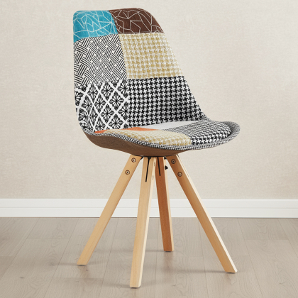 Buy Dining Chair Brielle Upholstered Scandi Design Wooden Legs Premium - Patchwork Amy Multicolour 59960 - in the UK 