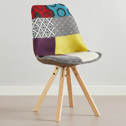 Buy Dining Chair Brielle Upholstered Scandi Design Wooden Legs Premium - Patchwork Jay Multicolour 59962 in the United Kingdom 