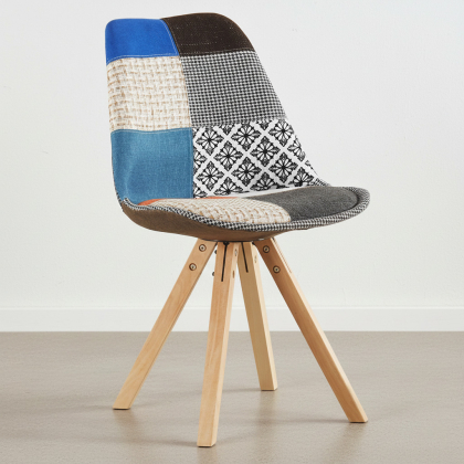 Buy Dining Chair Brielle Upholstered Scandi Design Wooden Legs Premium - Patchwork Piti Multicolour 59963 - prices 