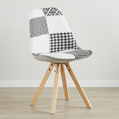 Buy Dining Chair Brielle Upholstered Scandi Design Wooden Legs Premium - Patchwork Max White / Black 59964 - in the UK 