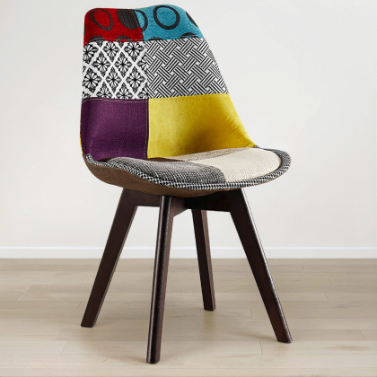 Buy Dining Chair Brielle Upholstered Scandi Design Dark Wooden Legs Premium New Edition - Patchwork Jay Multicolour 59967 - in the UK 