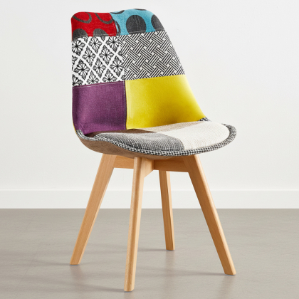 Buy Dining Chair Brielle Upholstered Scandi Design Wooden Legs Premium New Edition - Patchwork Jay Multicolour 59972 home delivery 