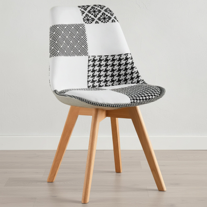 Buy Dining Chair Brielle Upholstered Scandi Design Wooden Legs Premium New Edition - Patchwork Max White / Black 59974 home delivery 