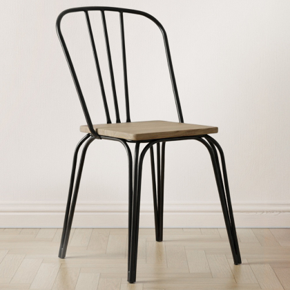 Buy Industrial Style Metal and Light Wood Chair - Gillet Black 59989 - prices 